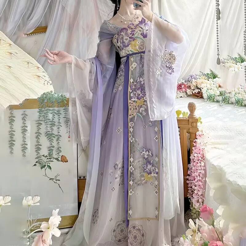Embroidery Abaya - Hanfu Dress Women Chinese Embroidered Gradient
