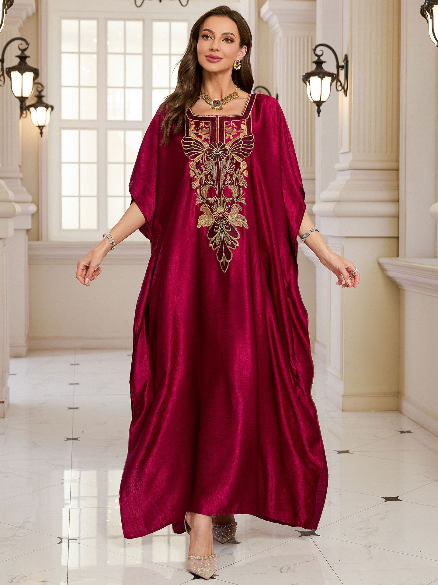 Embroidery Abaya - Beach Kaftans for Women Shining Material