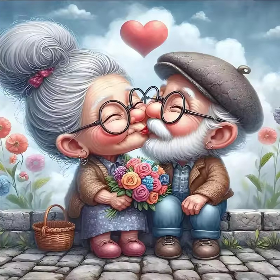 Romantic kiss between elderly  - Embroidery Kiss review and price