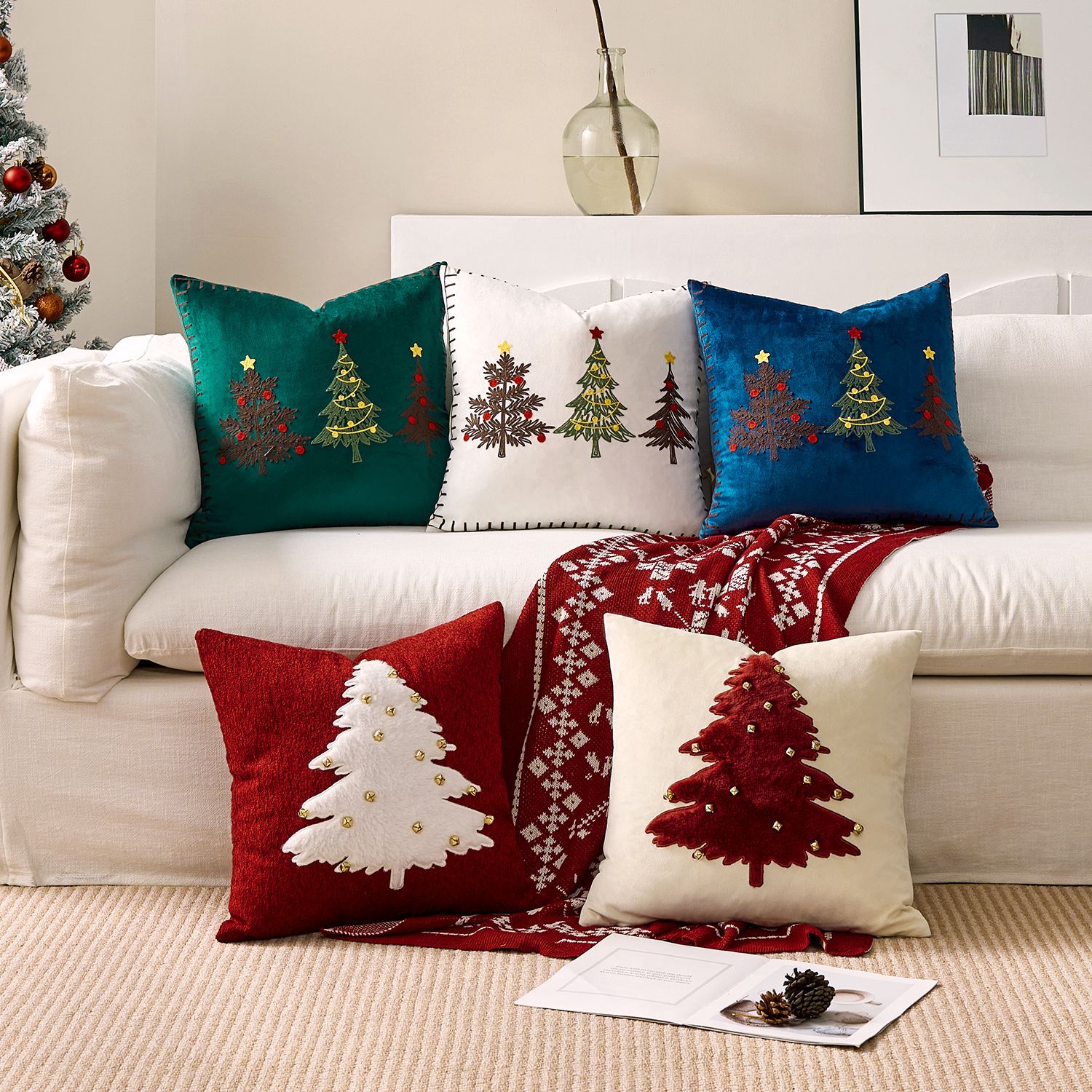 1pc Embroidery Cushion Cover C - Embroidery Xmas Tree review and price