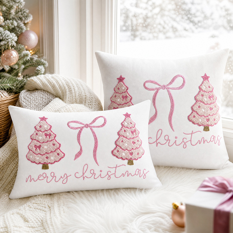 Elegant Pink Christmas Throw P - Embroidery Xmas Tree review and price