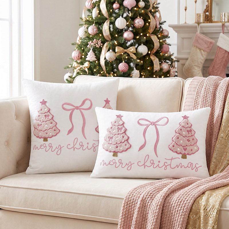 Elegant Pink Christmas Throw P - Embroidery Xmas Tree review and price