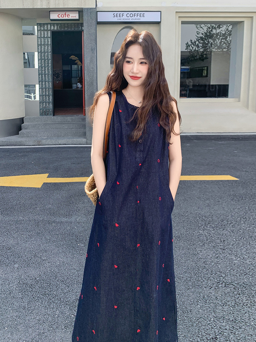 Retro Sleeveless Denim Dress W - Embroidery Design Love review and price