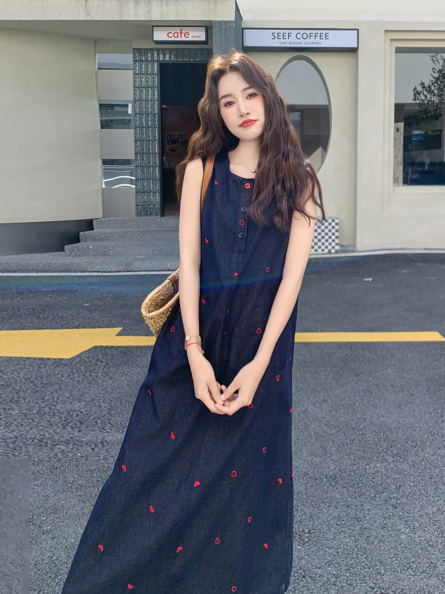 Retro Sleeveless Denim Dress W - Embroidery Design Love review and price